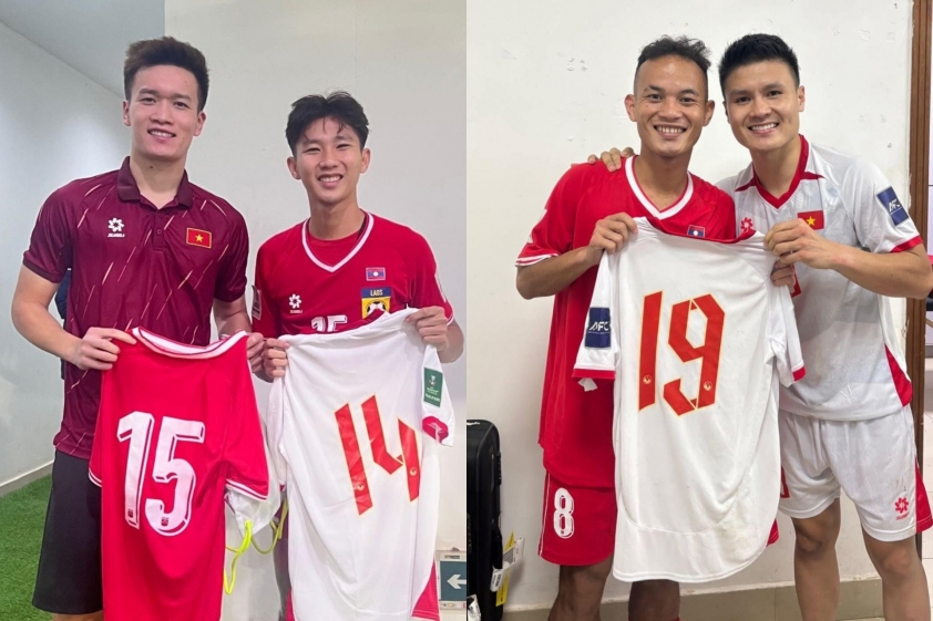 Hàng loạt cầu thủ Lào làm điều này với ngôi sao ĐT Việt Nam